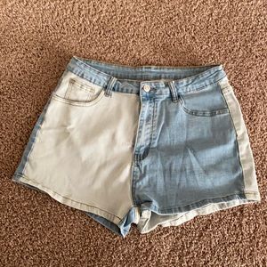 Light Wash Two Tone Denim Shorts